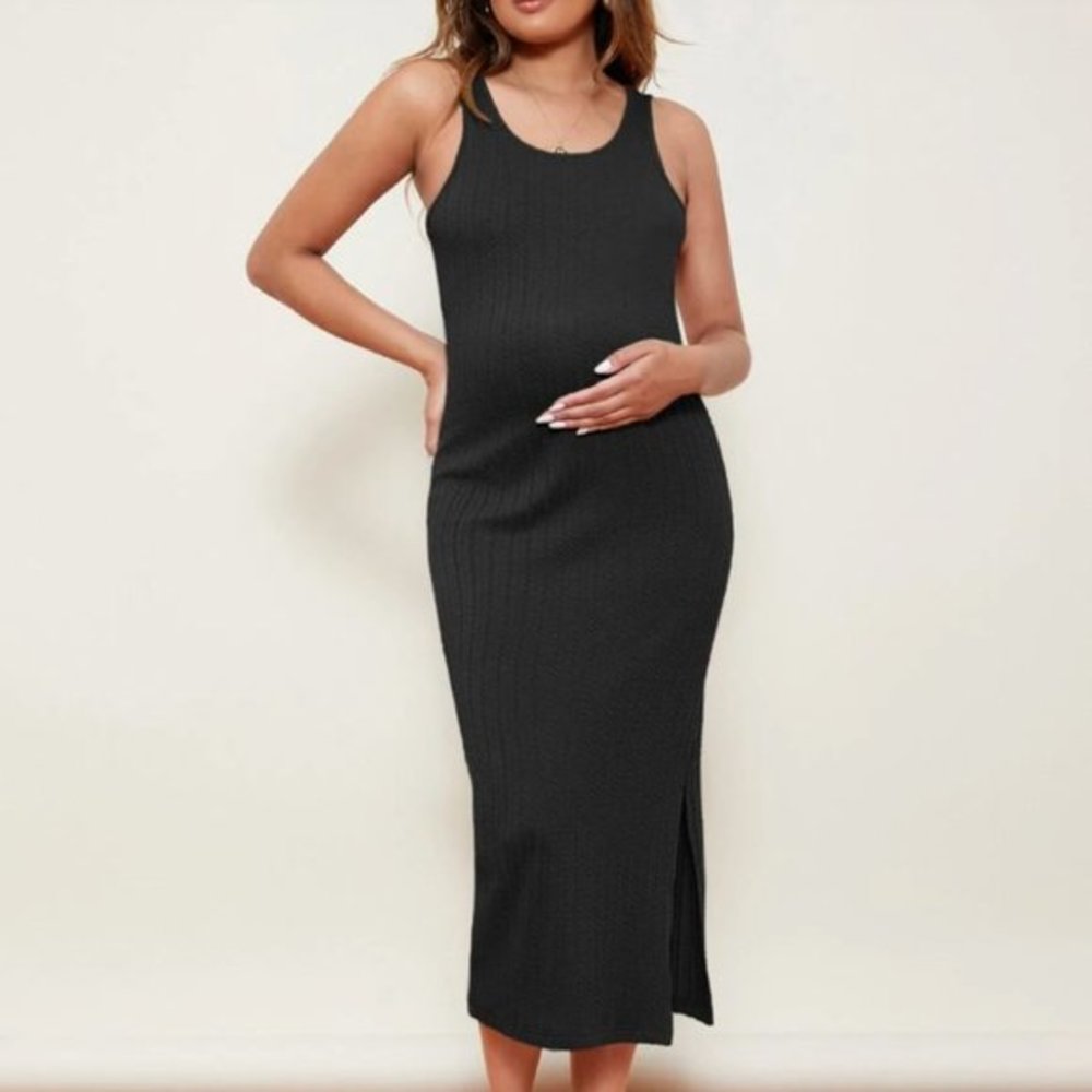 Maternity Split Side Cable Knit stretchy black midi Dress S - Picture 4 of 4